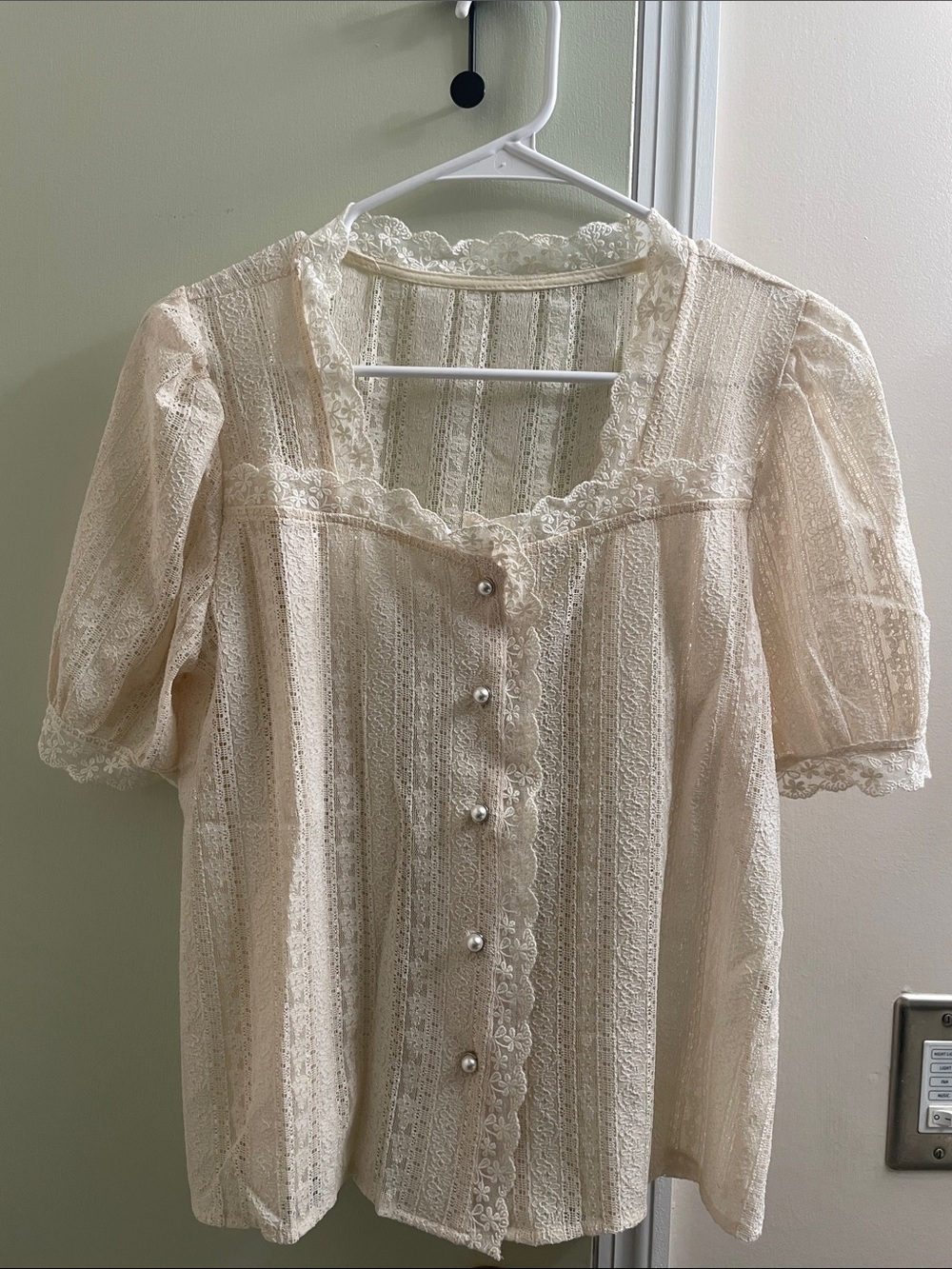 Lace Peasant Blouse in Soft Cream